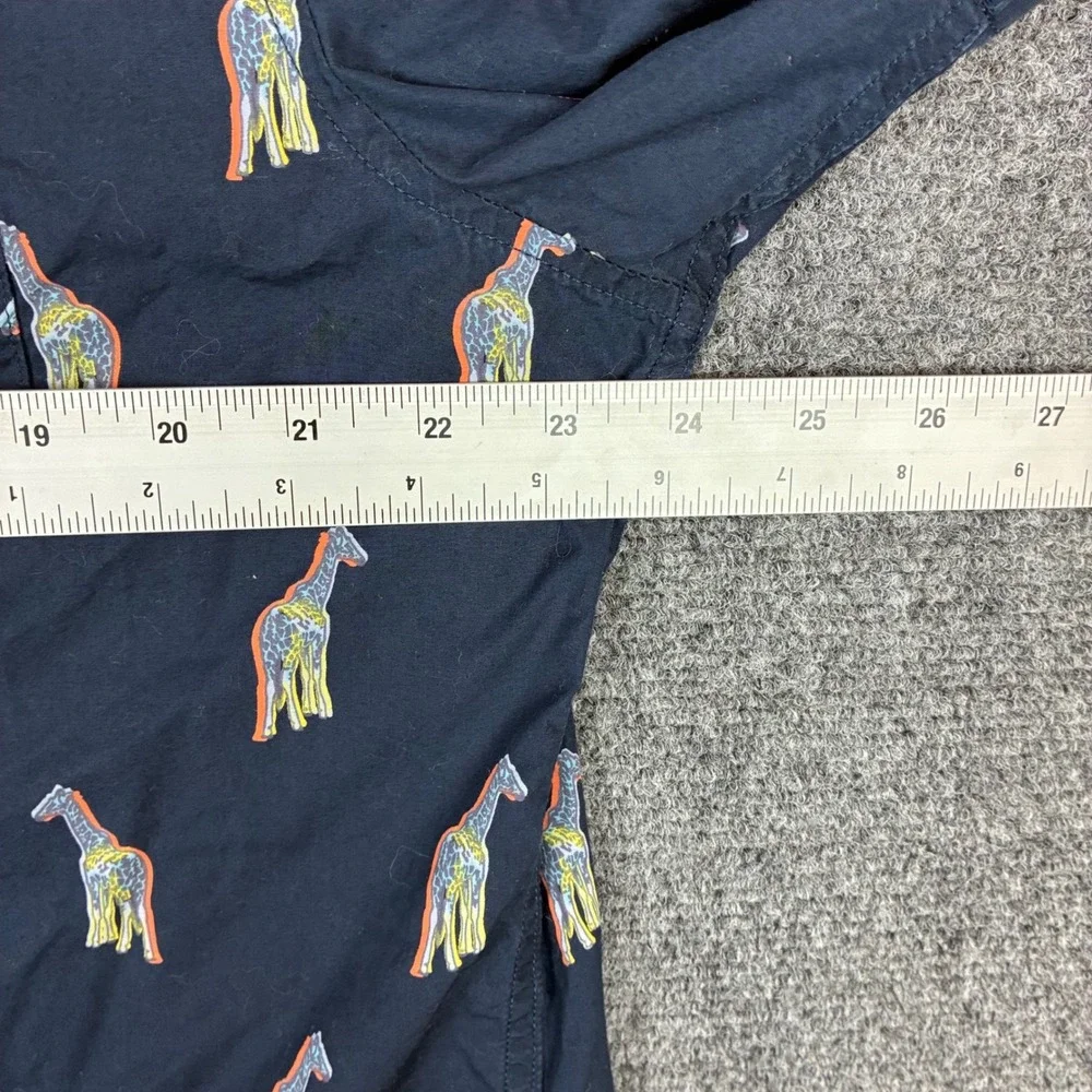 Banana Republic Luxe Poplin Shirt XL Slim Fit Navy Giraffe Print Short Sleeve